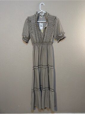 Max Studio Beige and Black Printed Tiered Maxi Dress